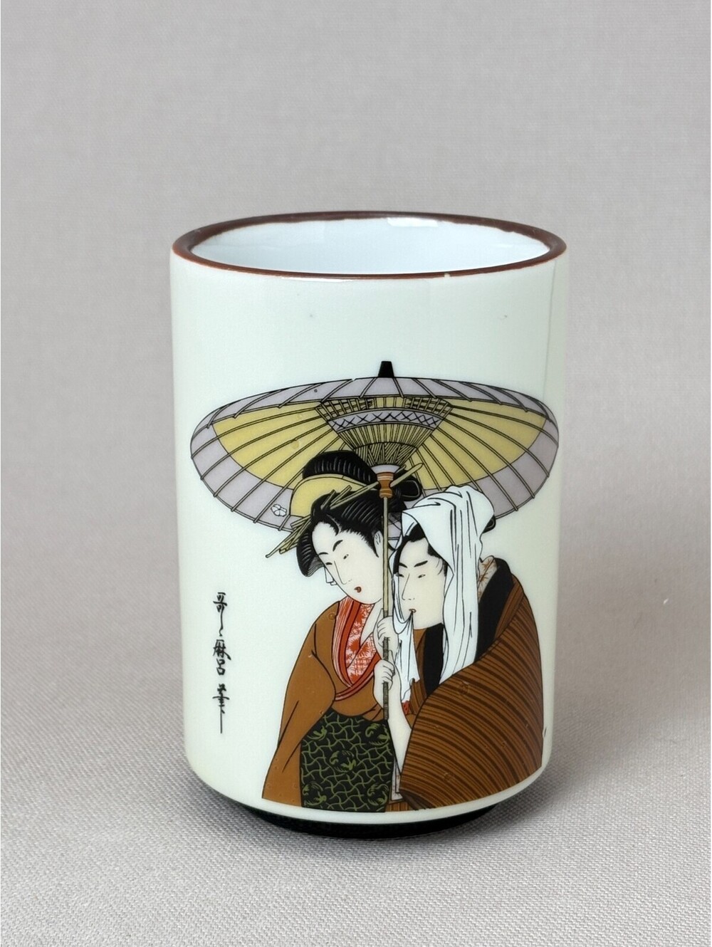 Vintage Japanese Yunomi Tea Cup Porcelain Geisha Ukiyo-e Utamaro Mug Japan